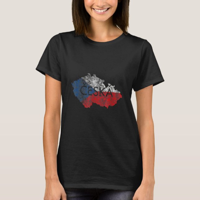 Camiseta Czech Republic Map and Flag Souvenir   Distressed  (Anverso)