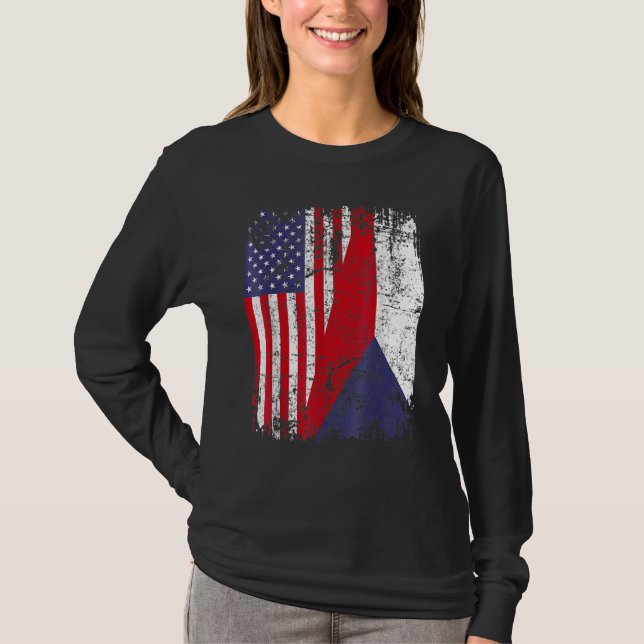 Camiseta CZECH REPUBLIC ROOTS Half American Flag CZECH (Anverso)