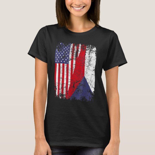 Camiseta CZECH REPUBLIC ROOTS Half American Flag CZECH (Anverso)