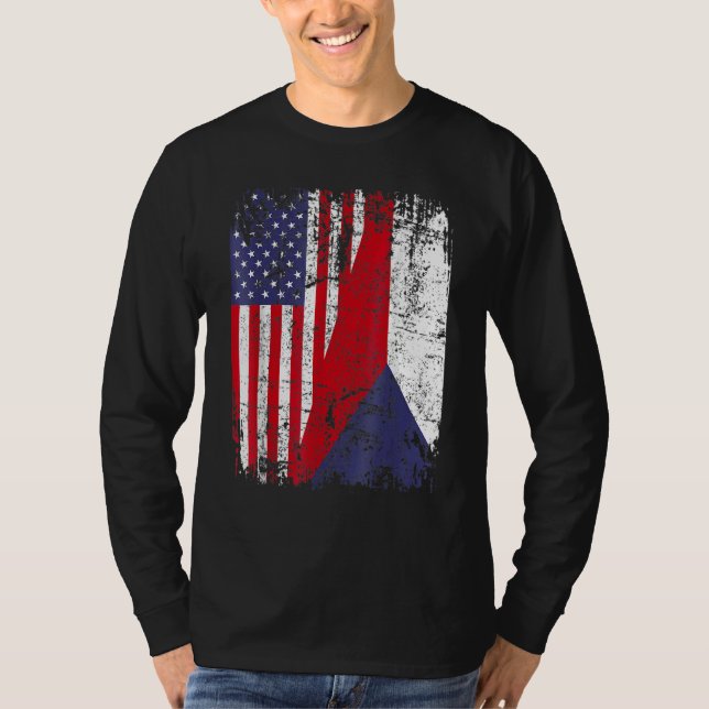 Camiseta CZECH REPUBLIC ROOTS Half American Flag CZECH (Anverso)