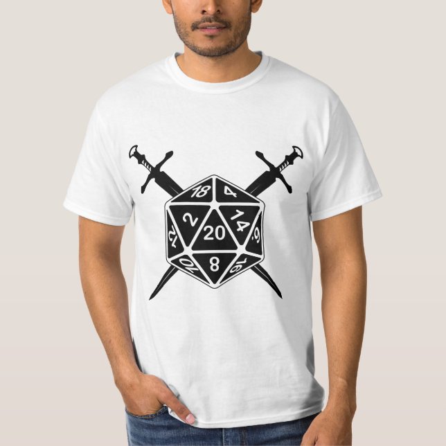 Camiseta D20 dados con espadas (Anverso)