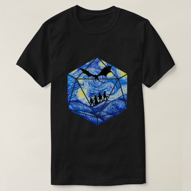 Camiseta D20 Dragon Tshirt, Starry Night D20 Tee, D20 Dice (Diseño del anverso)
