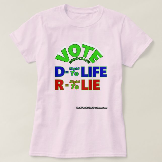 Camiseta D: Derecho A La Vida R = Derecho A Mentir (Diseño del anverso)