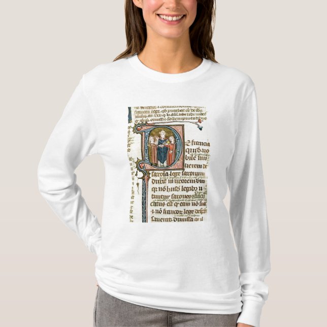 Camiseta 'D' inicial historiada que representa a un sacerdo (Anverso)