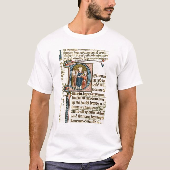 Camiseta 'D' inicial historiada que representa a un sacerdo (Anverso)