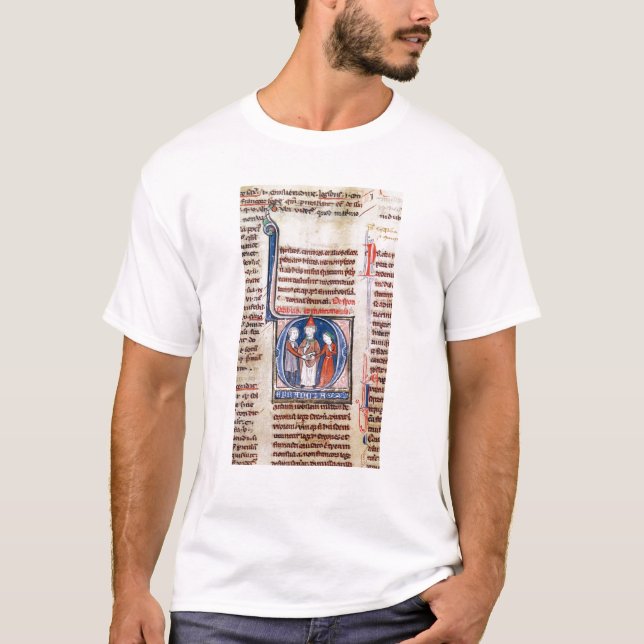 Camiseta 'D' inicial historiada que representa un matrimoni (Anverso)