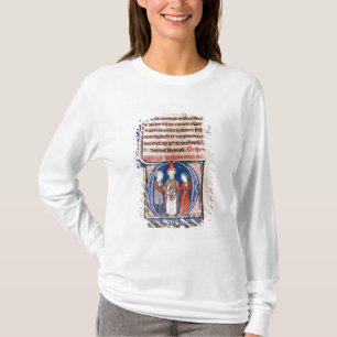 Camiseta 'D' inicial historiada que representa un matrimoni