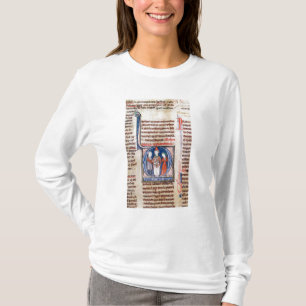 Camiseta 'D' inicial historiada que representa un matrimoni