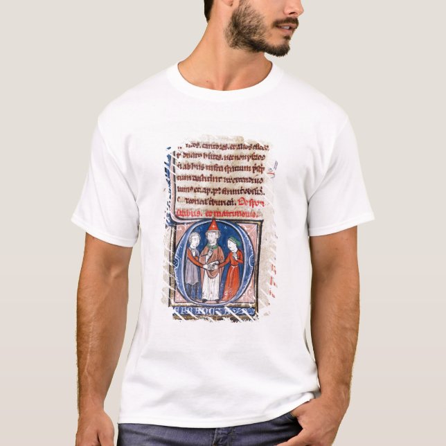 Camiseta 'D' inicial historiada que representa un matrimoni (Anverso)