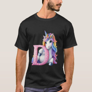 Camiseta D Letra inicial unicornio monograma alfabeto birth