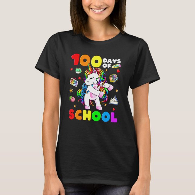 Camiseta Dab 100 Days Of School Dabbing Unicorn Girl Teache (Anverso)