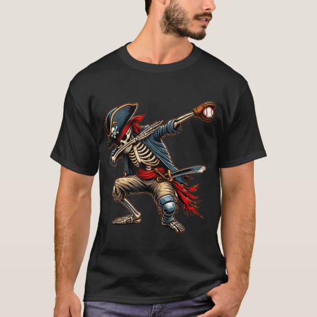 Camiseta Dab Skeleton Dabbing Skeleton Pirate Baseball (Anverso)