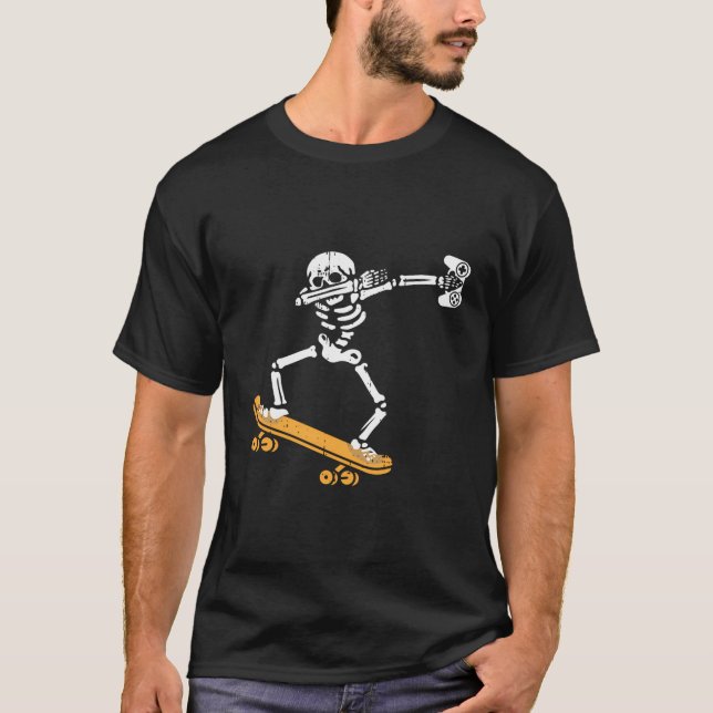Camiseta Dab Skeleton Skateboard Gamer Costume Funny Hallow (Anverso)