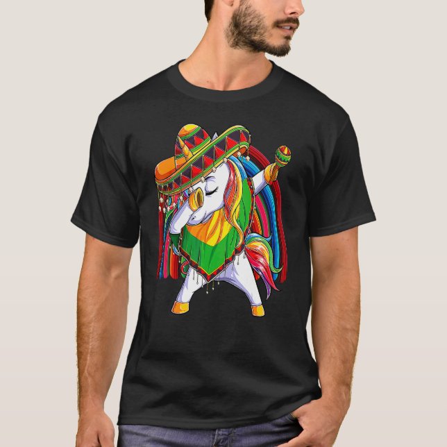 Camiseta Dab Unicorn Poncho Sombrero Cinco De Mayo Niños Gi (Anverso)