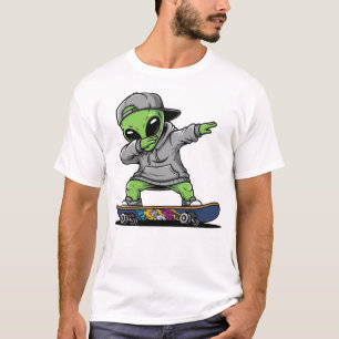 Camiseta Dabbing Alien Skateboarder Amantes de OVNI Diverti