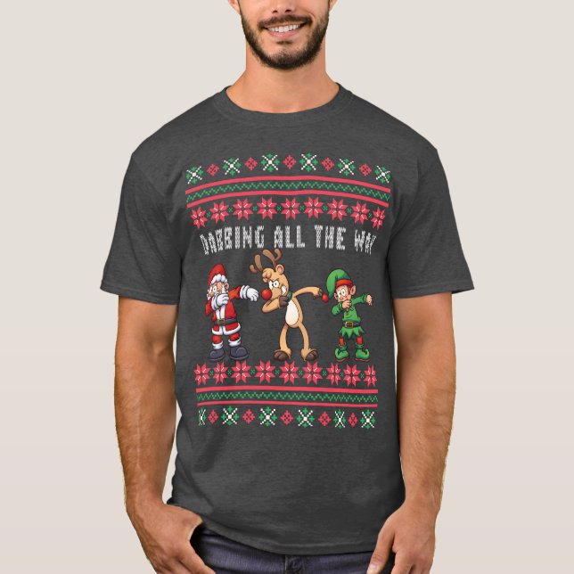 Camiseta Dabbing All Way Santa Reindeer Elf Ugly Xmas (Anverso)