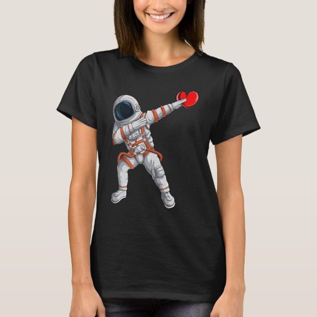 Camiseta Dabbing Astronaut Heart Valentines Day Funny Kids  (Anverso)