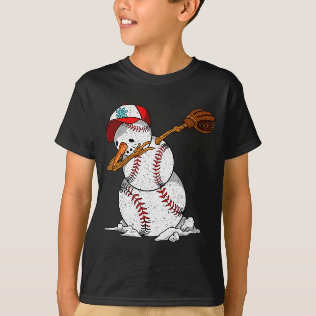 Camiseta Dabbing Baseball Snowman Snow Christmas Xmas Holid (Anverso)