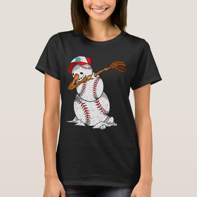Camiseta Dabbing Baseball Snowman Snow Christmas Xmas Holid (Anverso)