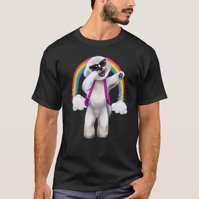Camiseta Dabbing Bichon Frise Dog Mochila gafas de sol Lluv (Anverso)
