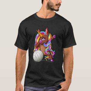 Camiseta Dabbing Brown Skine Unicorn Vball Funny Volleyball