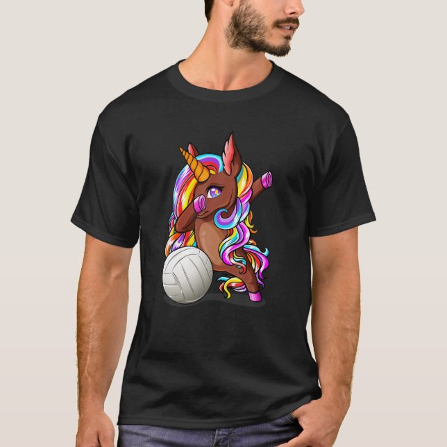 Camiseta Dabbing Brown Skine Unicorn Vball Funny Volleyball (Anverso)