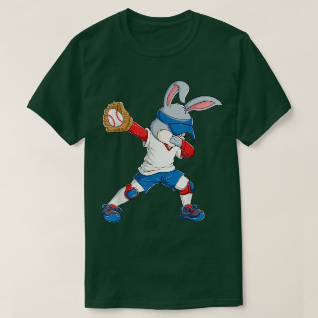 Camiseta Dabbing Bunny Easter Day Béisbol Catcher Happy Ea (Diseño del anverso)