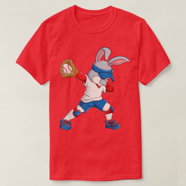 Camiseta Dabbing Bunny Easter Day Béisbol Catcher Happy Ea (Diseño del anverso)