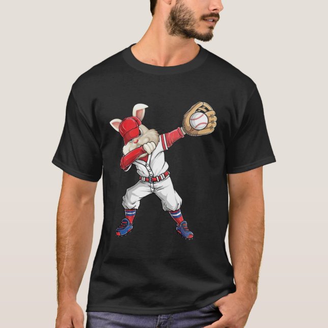 Camiseta Dabbing Bunny Holding Baseball Ball Catcher Easter (Anverso)