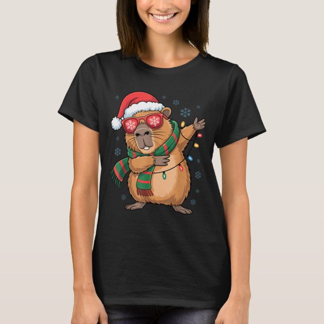 Camiseta Dabbing Capybara Christmas Santa Hat Funny Holiday (Anverso)