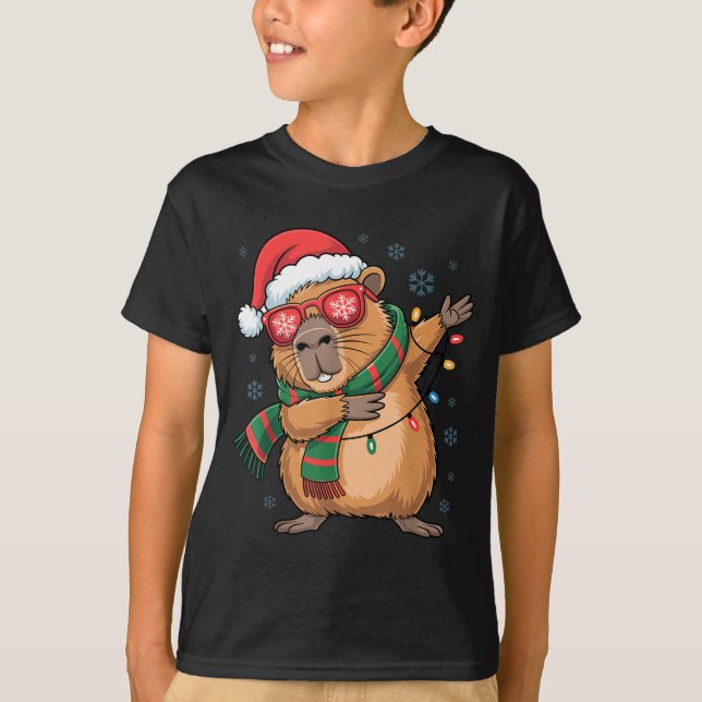Camiseta Dabbing Capybara Christmas Santa Hat Funny Holiday (Anverso)