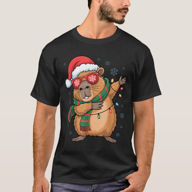Camiseta Dabbing Capybara Christmas Santa Hat Funny Holiday (Anverso)