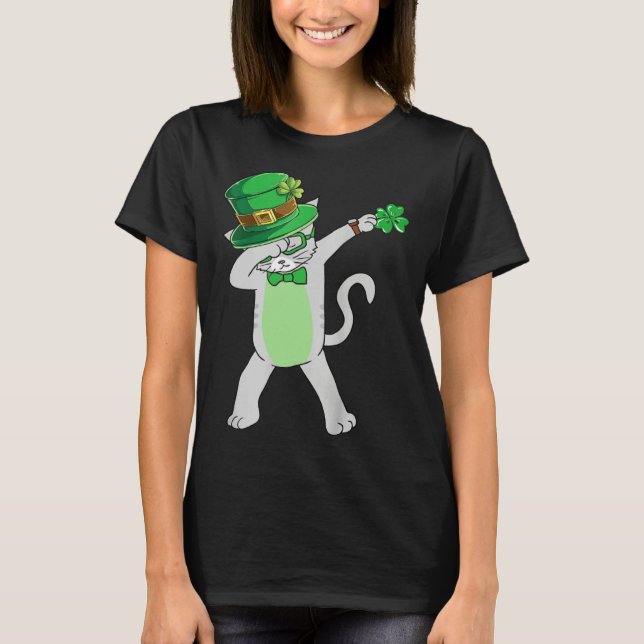 Camiseta Dabbing Cat Leprechaun  Cat Shamrock St Patrick s  (Anverso)