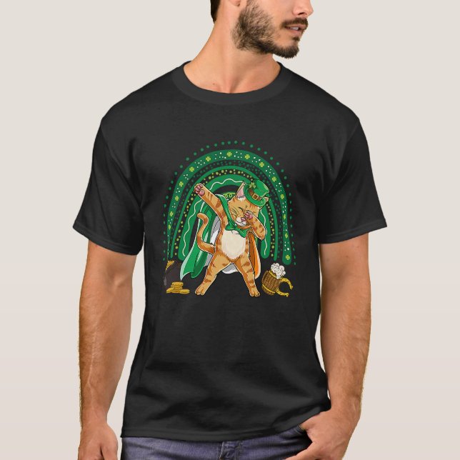 Camiseta Dabbing Cat Rainbow St Patrick's Day Leprechaun Da (Anverso)