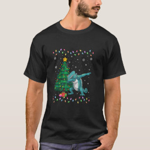 Camiseta Dabbing Chameleon Xmas Tree ilumina a Navidades fe