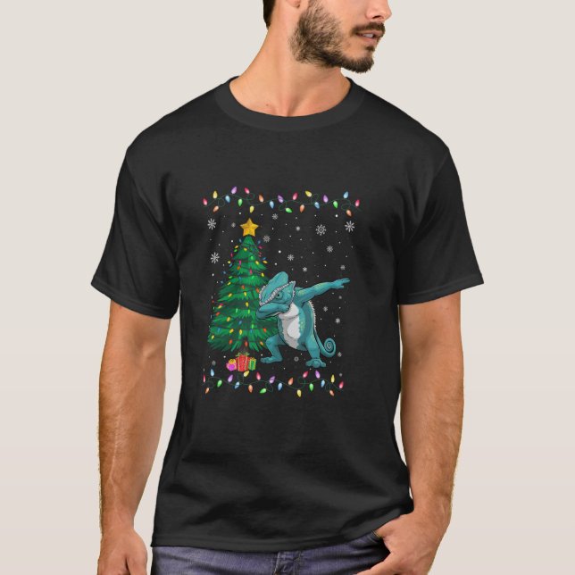 Camiseta Dabbing Chameleon Xmas Tree ilumina a Navidades fe (Anverso)