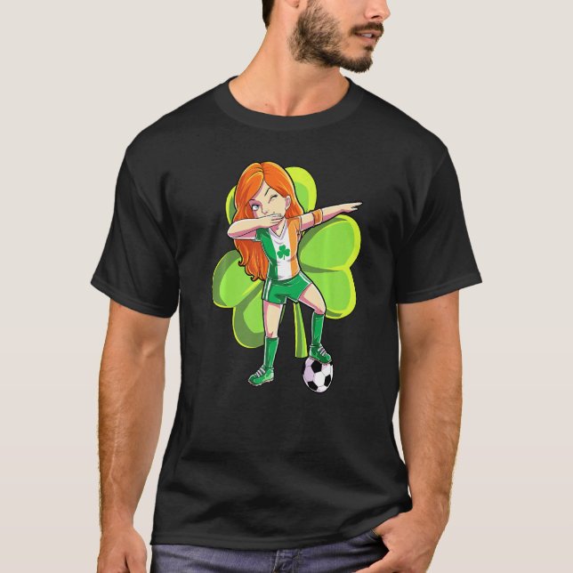 Camiseta Dabbing Chica de fútbol St Patricks Day Niños Ire (Anverso)