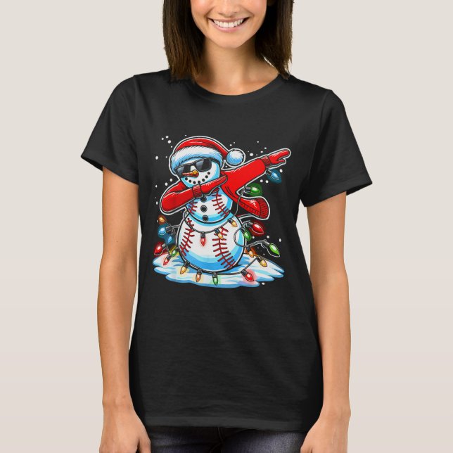 Camiseta Dabbing Christmas Baseball Snowman Boys Baseball W (Anverso)