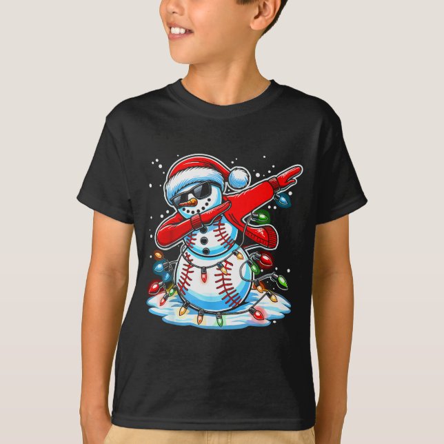 Camiseta Dabbing Christmas Baseball Snowman Boys Baseball W (Anverso)