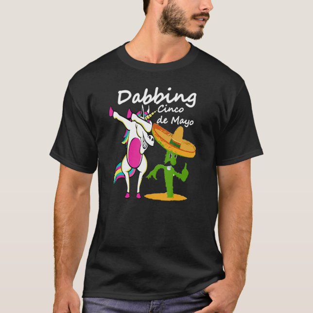 Camiseta Dabbing Cinco De Mayo Unicorn & Cactus Sombrero Le (Anverso)