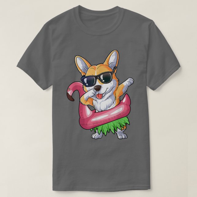 Camiseta Dabbing Corgi Flamingo Float Summer Tropical (Diseño del anverso)