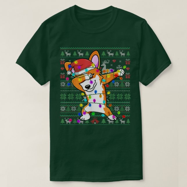 Camiseta Dabbing Corgi Lámpara Navidades feos Dulce (Diseño del anverso)