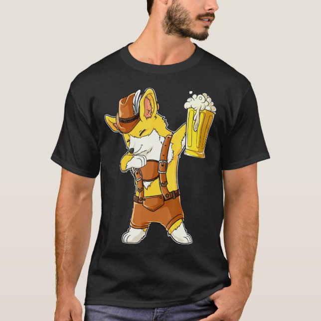 Camiseta Dabbing Corgi Oktoberfest Lederhosen Men Prost Bee (Anverso)