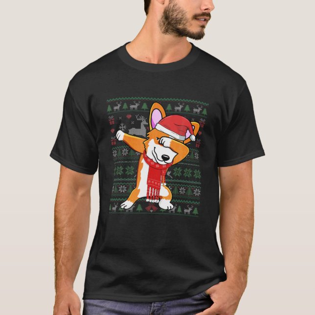Camiseta Dabbing Corgi Perro Navidades feos sudorar gastos  (Anverso)