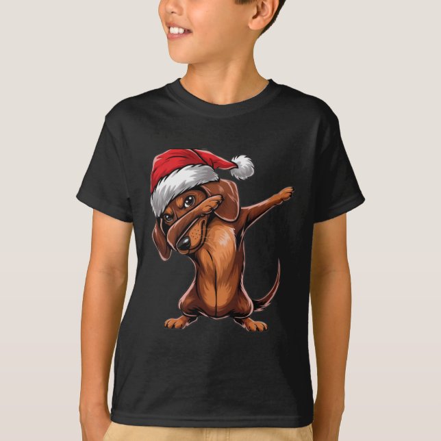 Camiseta Dabbing Dachshund Santa Hat Navidades Dab Dance Gi (Anverso)