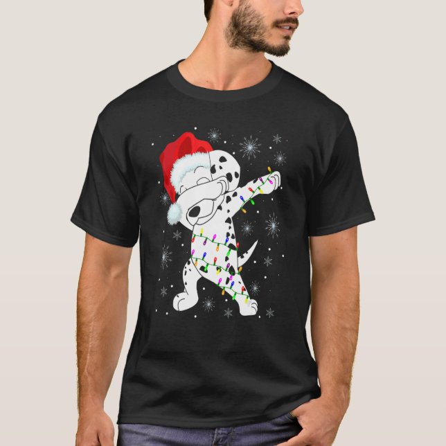 Camiseta Dabbing Dalmatia Dog Wear Santa Hat Ilustra Cristo (Anverso)