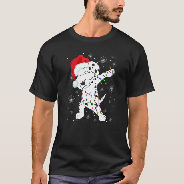 Camiseta Dabbing Dalmatia Dog Wear Santa Hat Ilustra Cristo (Anverso)
