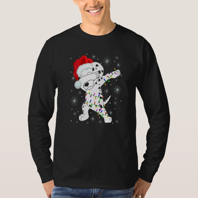 Camiseta Dabbing Dalmatia Dog Wear Santa Hat Ilustra Cristo (Anverso)