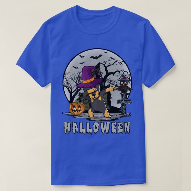 Camiseta Dabbing Doberman Pinscher Coste de Halloween de Br (Diseño del anverso)