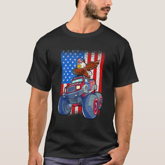 Camiseta Dabbing Eagle Monster Truck 4th Of July Boys Ameri (Anverso)